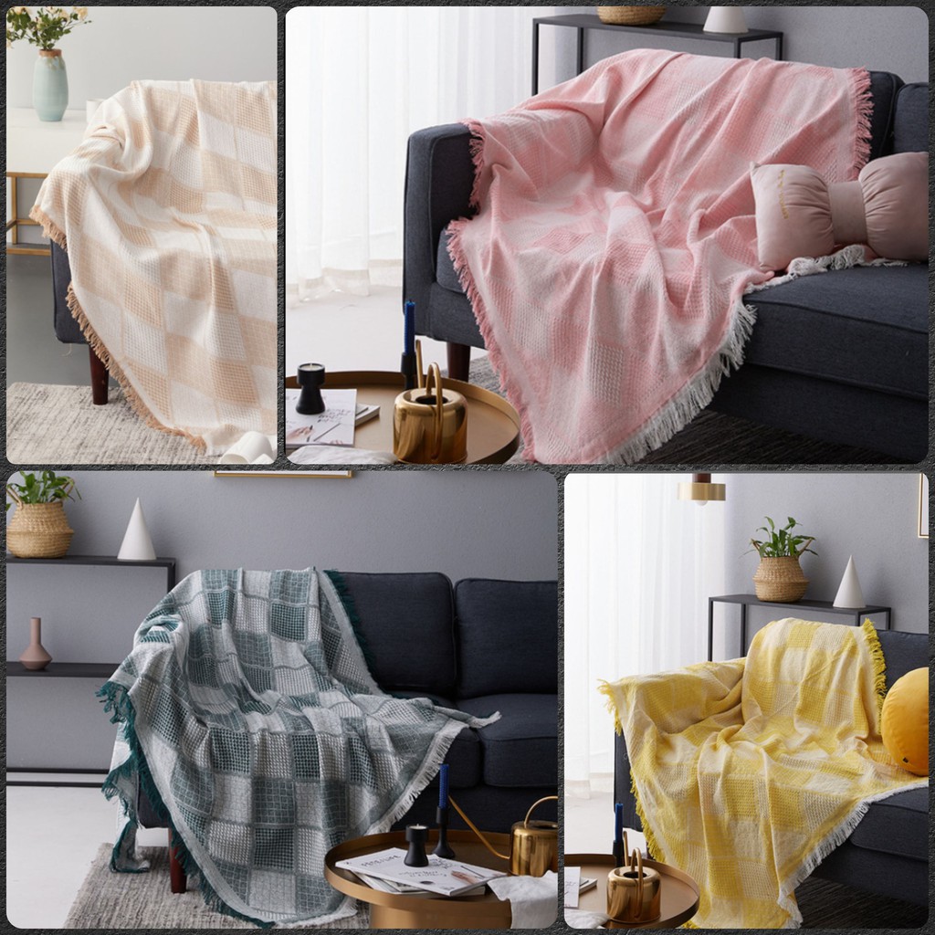 (MỀM MẠI-VIỀN TUA RUA) THẢM PHỦ GHẾ SOFA decor phòng khách. thảm trải picnic, dã ngoaị. khăn phủ đàn piano sợi len coton