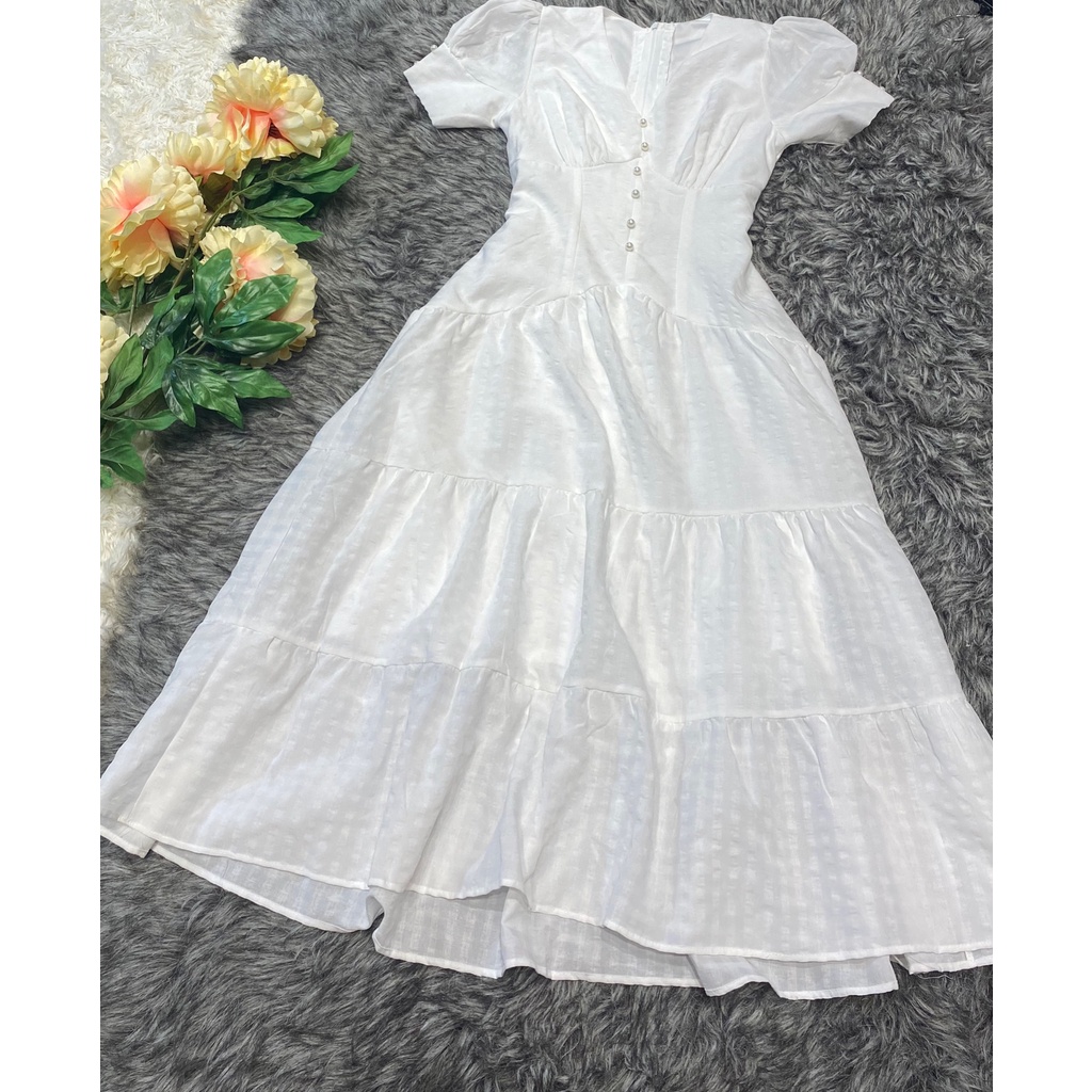 Đầm dài cột dây eo - tay phồng - msp 687 - Chất liệu vải Cotton xô caro mềm