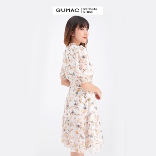 Đầm xòe nữ xẻ V nhún eo GUMAC DB727