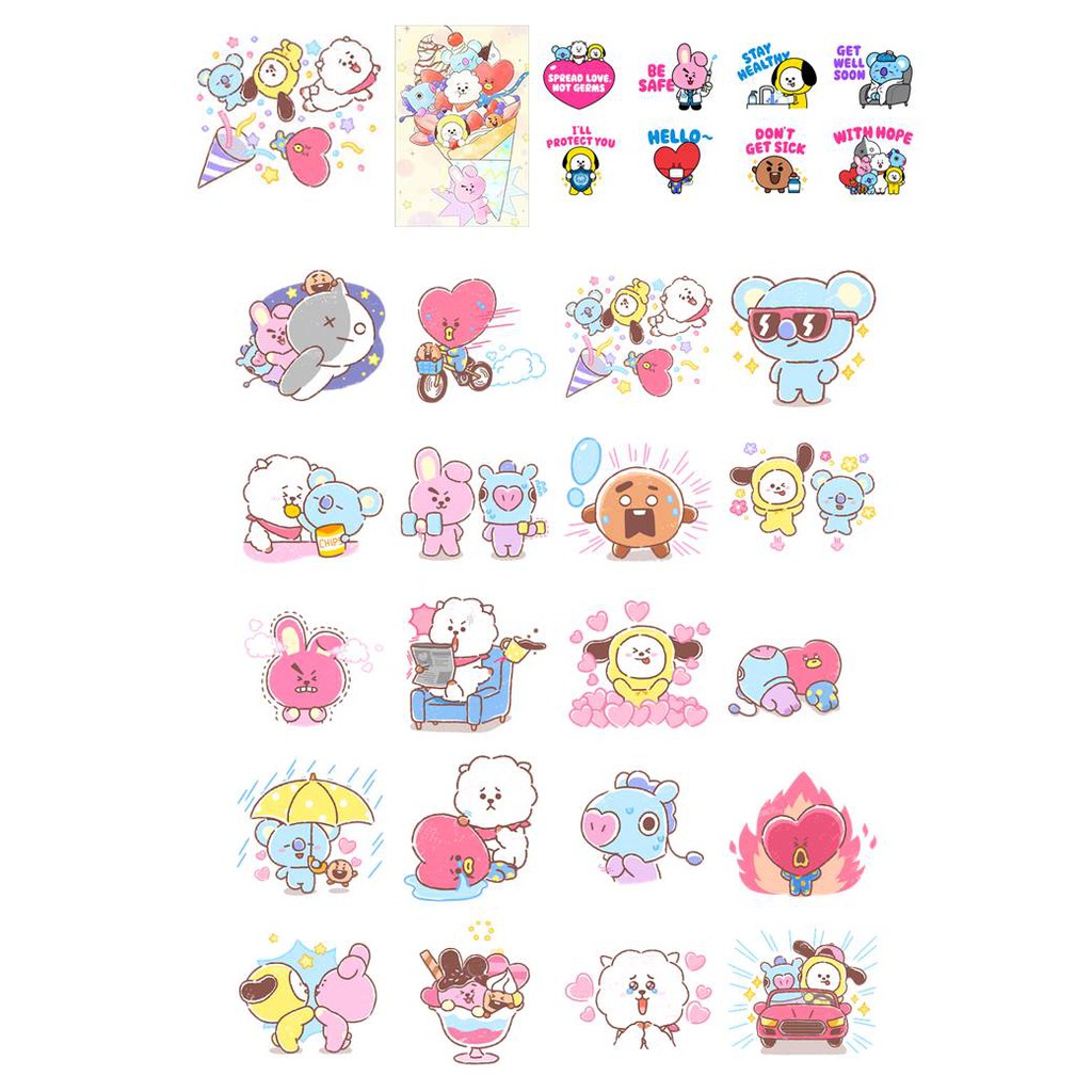Bộ sticker nhãn dán BT21 BTS 2D dễ thương trang trí sổ tay, planner