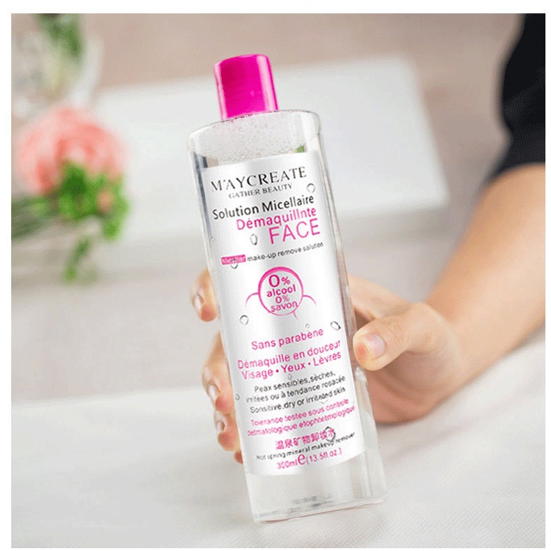 Combo nước tẩy trang và bông tẩy trang: Nước tẩy trang MayCreate 300ml + Hộp 100 miếng bông tẩy trang Bioaqua NO-SPU136