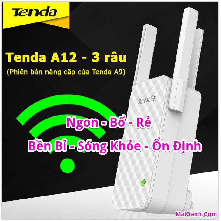 Bộ kích sóng wifi 3 râu chất lượng cao Tenda A12 (Wifi Repeater A12)