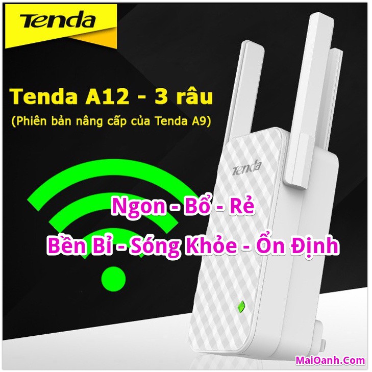 Bộ Kích Sóng Wifi 3 Râu Chất Lượng Cao Tenda A12 (Wifi Repeater A12)