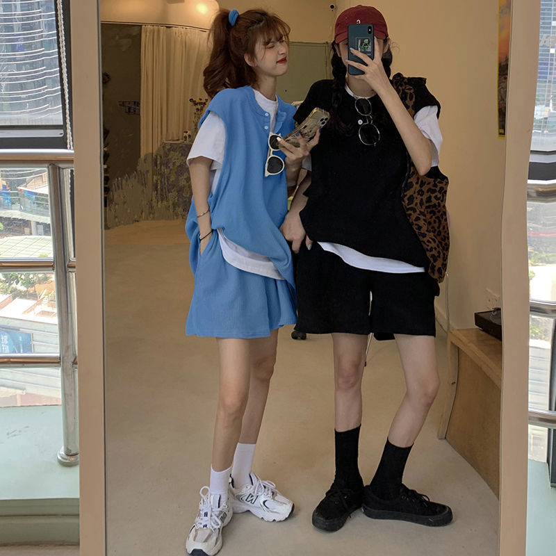 Bộ Áo Thun Cotton Ngắn Tay + Quần Short Thời Trang Đáng Yêu Cho Nữ 2021 | BigBuy360 - bigbuy360.vn