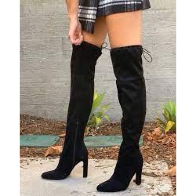 Giày bốt đùi nữ da lộn gót cao 9cm Justfab xuất Mỹ chuẩn auth đế êm vững ôm chân (ảnh thật của shop)