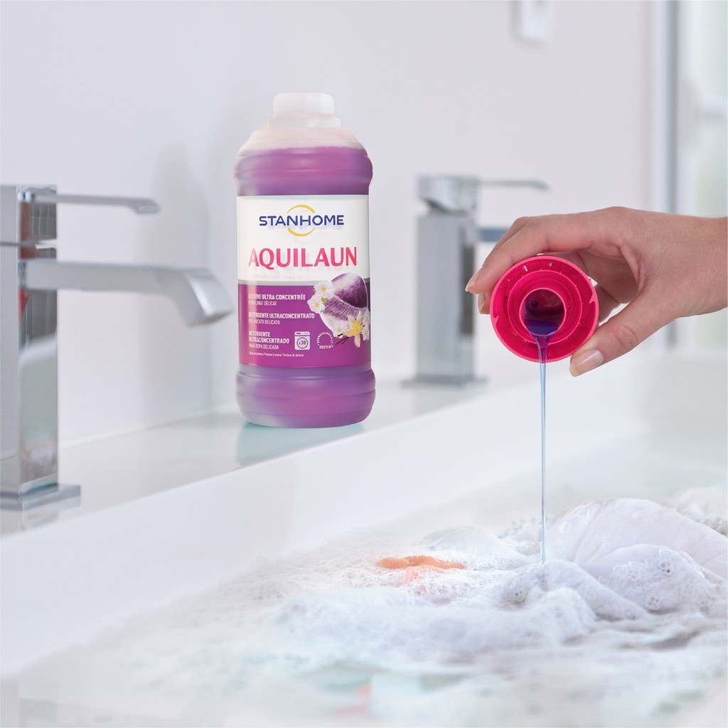 Nước giặt đậm đặc cho đồ len, lụa trắng và sáng màu hương vani Stanhome aquilaun  cocooning 750ml