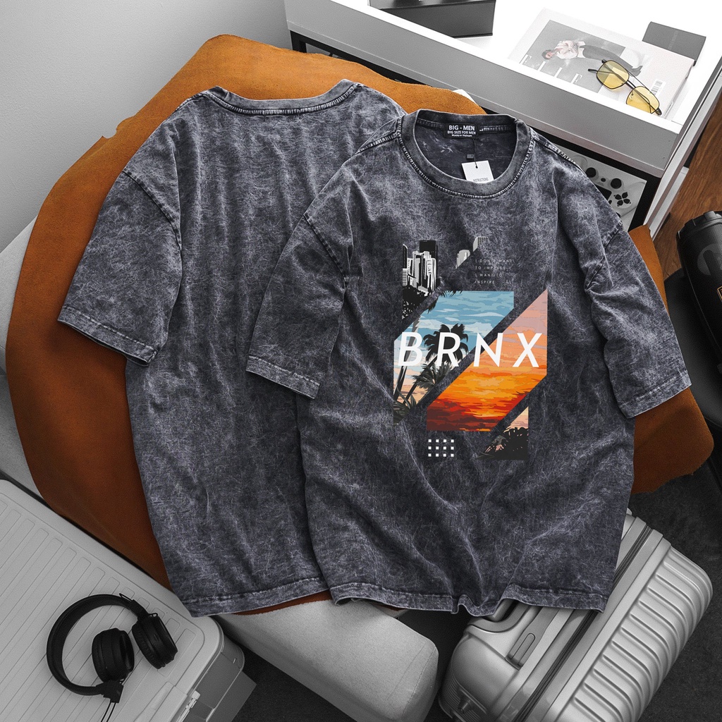 Áo thun nam tay ngắn wash xám bigsize 55 - 130kg - in hình đẹp