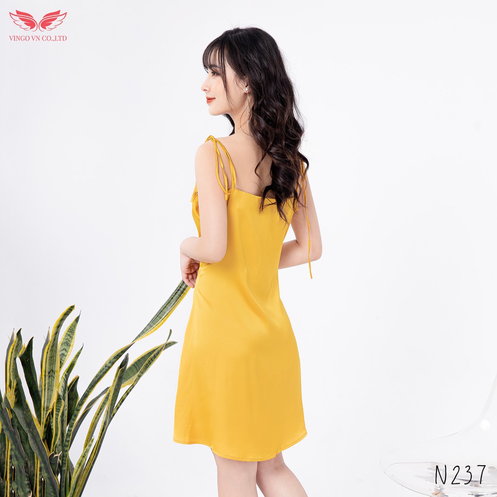 VINGO Váy Ngủ Lụa Hai Dây Nữ Viền Bèo Cúp Ngực Gợi Cảm Quyến Rũ N237 VNGO | BigBuy360 - bigbuy360.vn