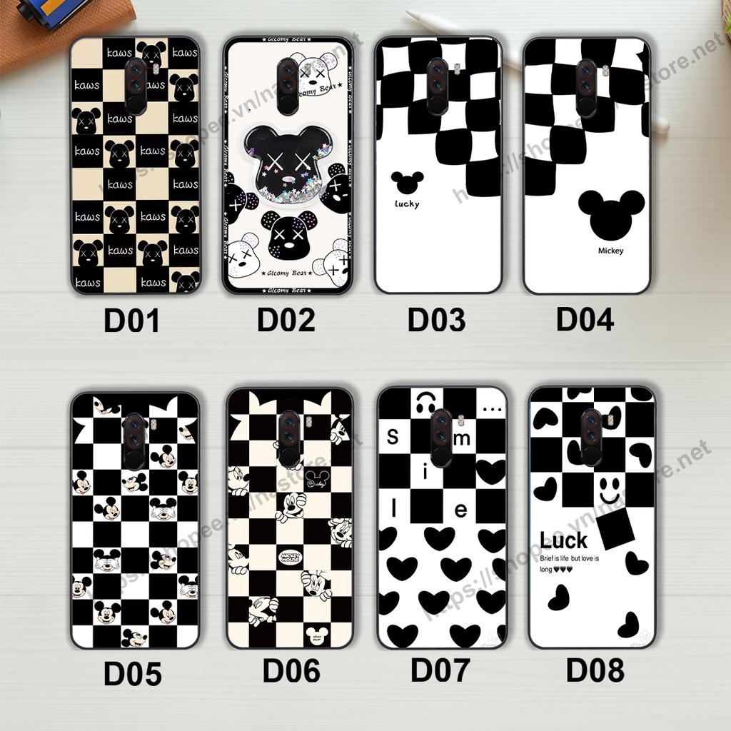 Ốp lưng Xiaomi Pocophone F1 trái tim họa tiết caro, mikey họa tiết beabrick kaws cute