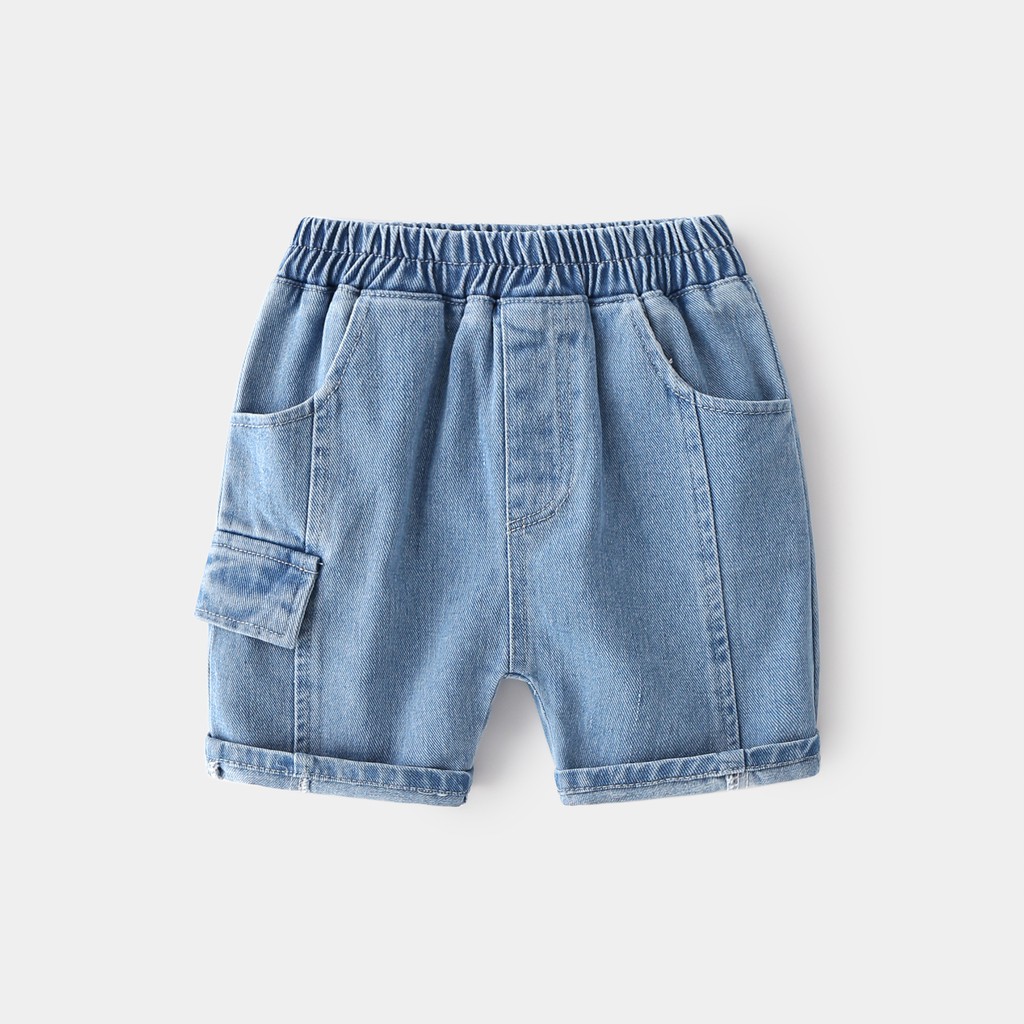 Quần Jean cho bé WELLKIDS quần short Jean họa tiết túi hộp chất bò mềm hàng xuất Âu Mỹ