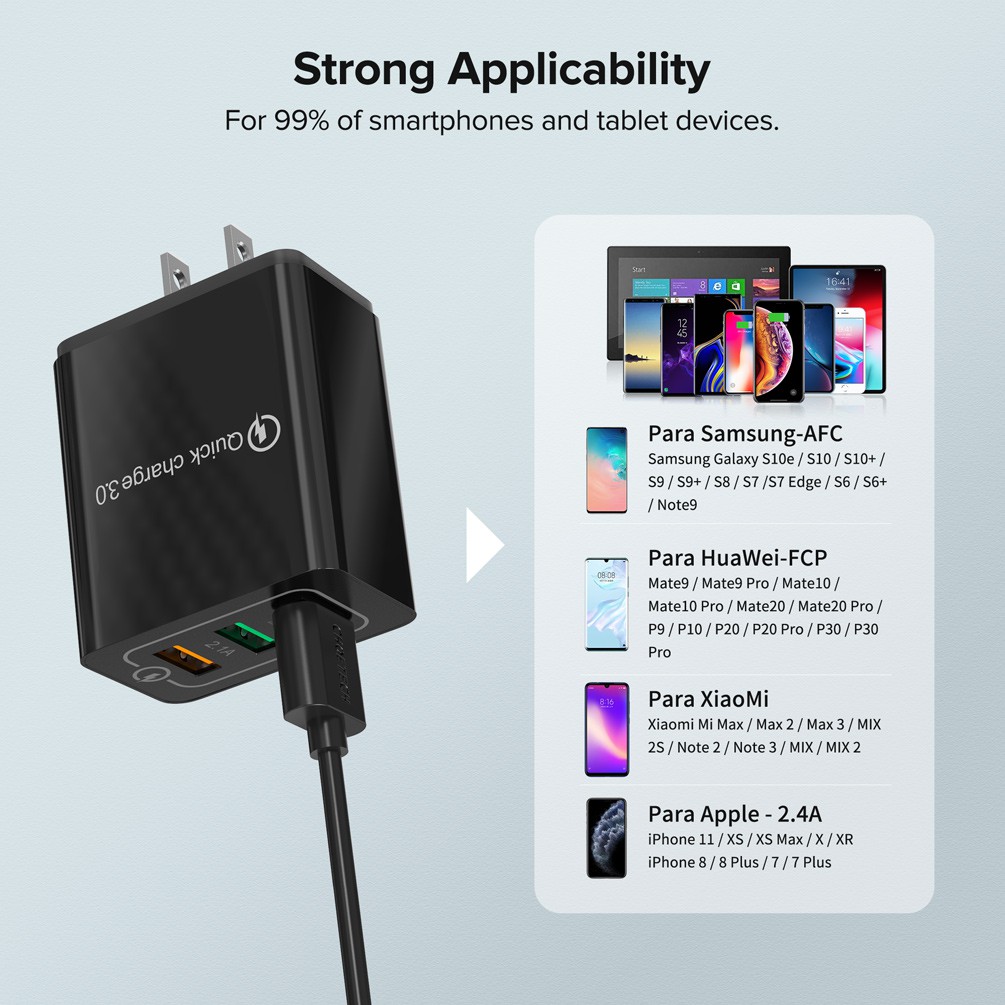 Cốc sạc cắm tường CHOETECH 12W USB 3.0 sạc nhanh cho iPhone Samsung Phone