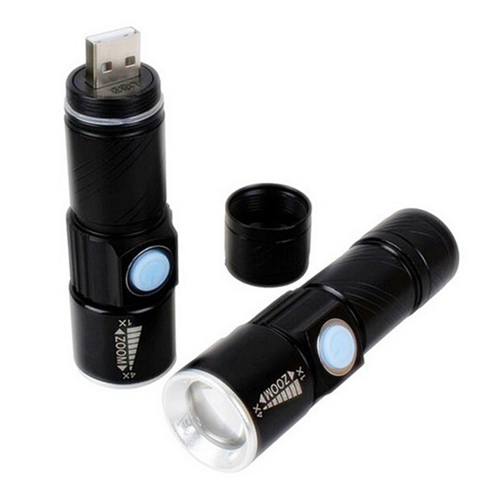 Đèn pin mini siêu sáng Cree Q5 Zoom xa tối đa 200M - Cổng sạc USB