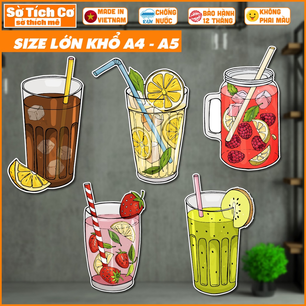Sticker Drink khổ lớn hình ly nước trang trí decor giải khát, dán tường, quầy, kính, dán xe đẩy,... MSP: BS06