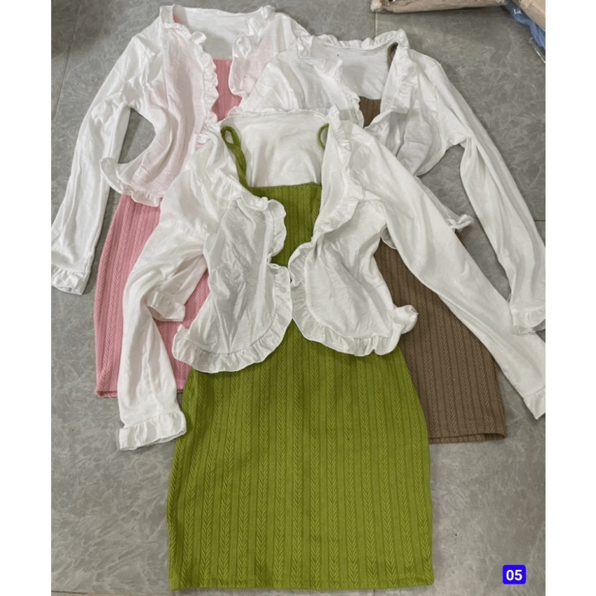 [ COMBO ÁO/VÁY ] SET ĐẦM GÂN/ ÁO KHOÁC COTTON, CHẤT VẢI THOÁNG MÁT, PHONG CÁCH TIỂU THƯ HÀN QUỐC, DỄ PHỐI ĐỒ, ĐI LÀM/ ĐI