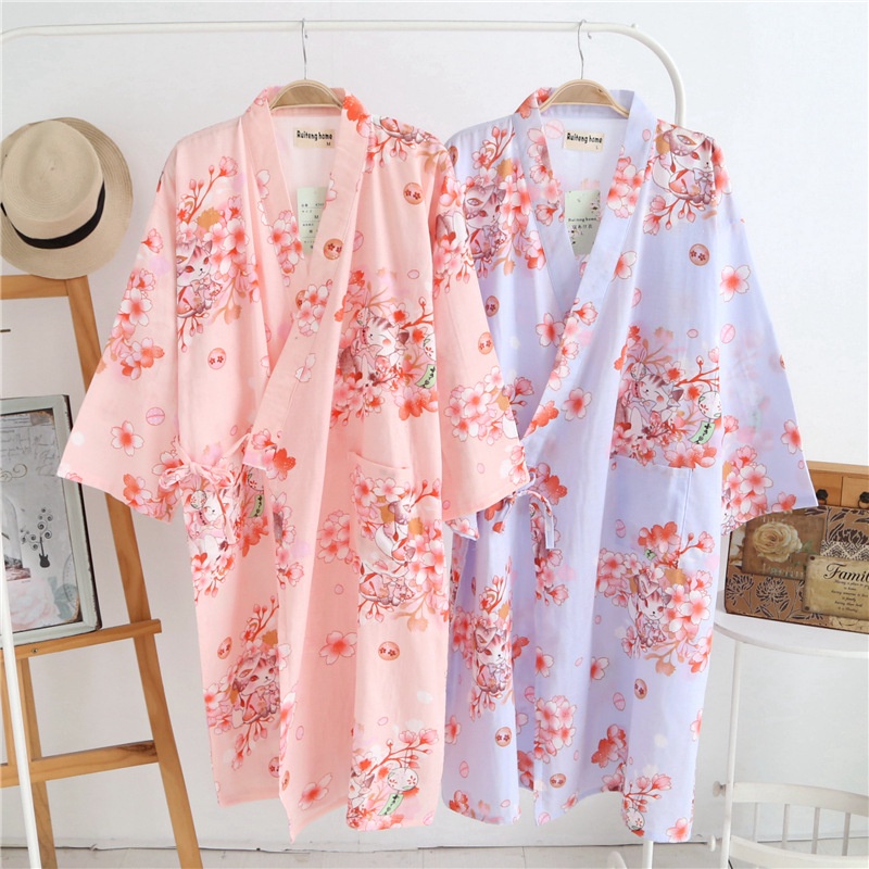 Áo Choàng Tắm / Áo Choàng Ngủ / Kimono Bằng Cotton / Áo Choàng Tắm / Áo Choàng Tắm Mùa Hè Cho Nữ