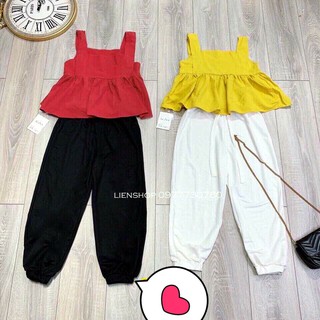 Set Áo 2 Dây + Quần Kaki Gấu Bó Chun
