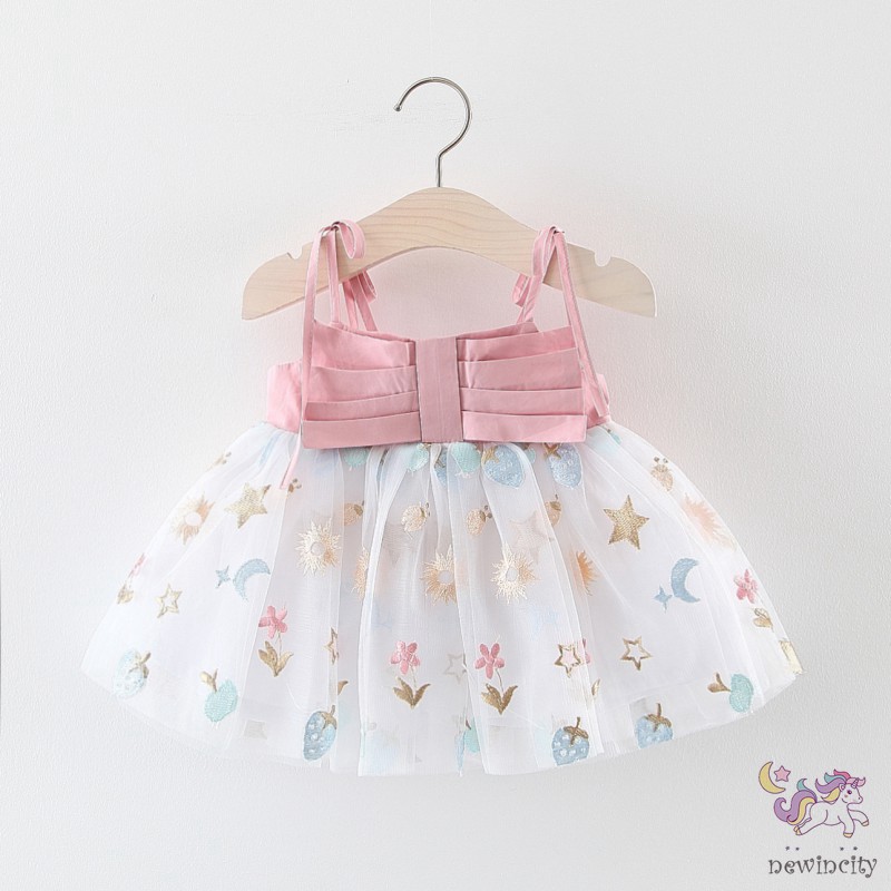 Đầm xòe hai dây in họa tiết đáng yêu cho bé gái