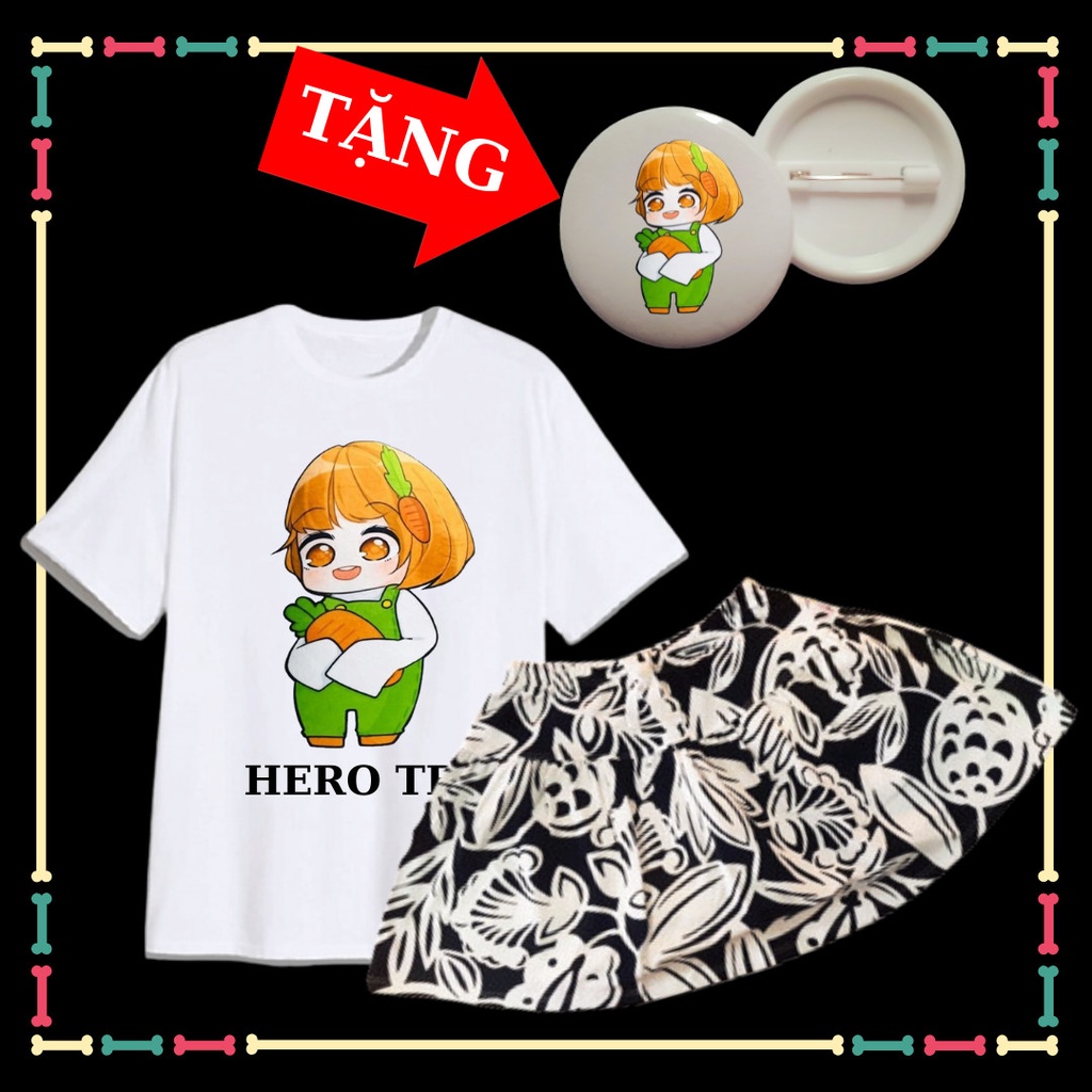 Combo Áo Thun thái mềm min và Váy Cotton dễ thương mẫu Kamui TV Hero Team xinh xắn cho bé gái tay ngắn