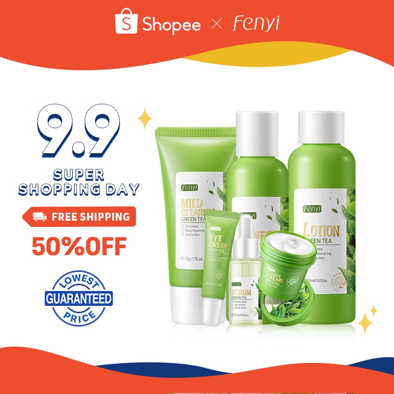 Set 6 mỹ phẩm chăm sóc da FENYI chiết xuất trà xanh phục hồi làm dịu đem lại làn da mịn màng