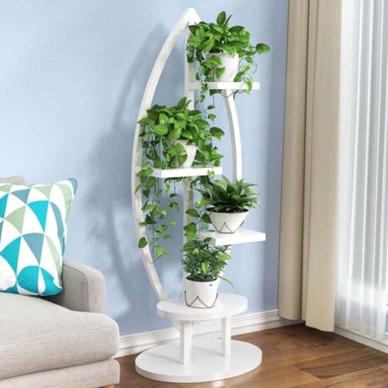 Kệ để cây cảnh, kệ hoa trang trí ban công phòng khách 4 tầng khung sắt đế gỗ xanh MDF cao cấp