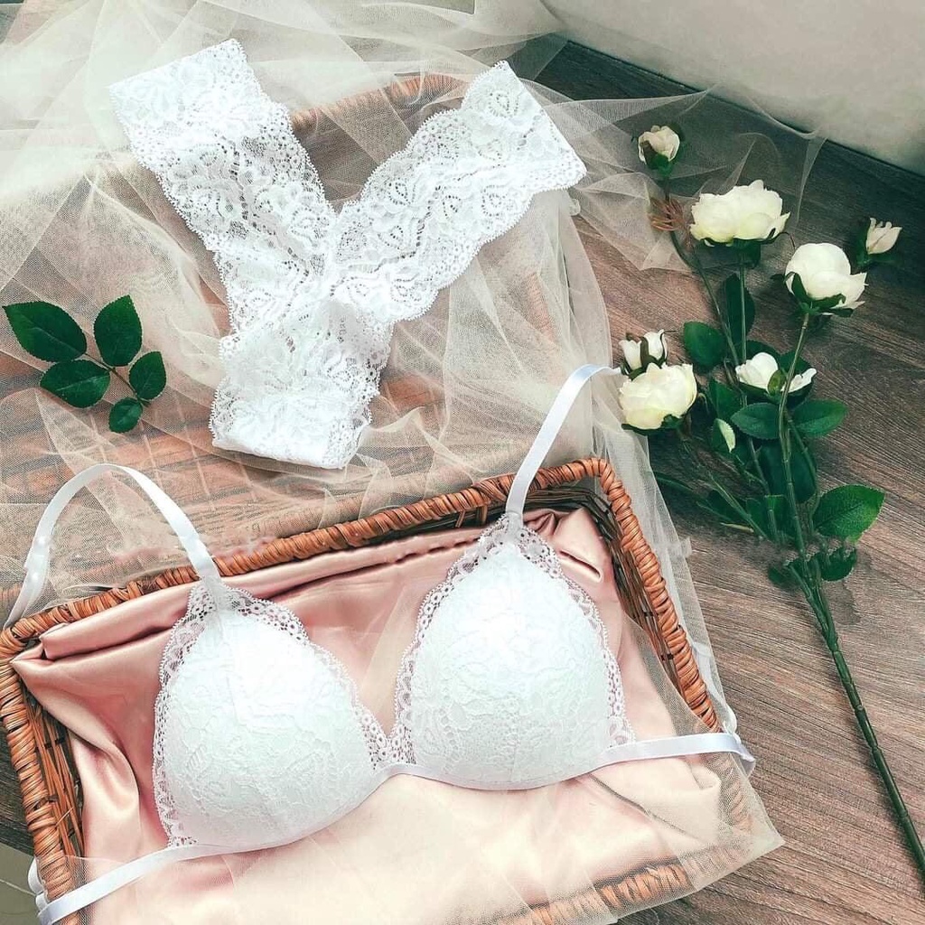 Bra thiết kế sexy 👙 Bộ đồ lót nữ màu trắng hàng ren cao cấp nâng ngực tốt