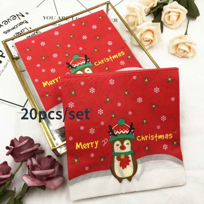 Set 20 khăn ăn in họa tiết giáng sinh nhiều màu sắc