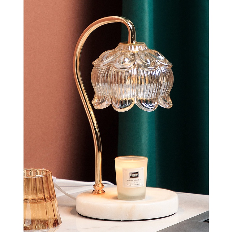 Đèn đốt nến thơm MACEHO 2022 - Chụp thủy tinh đế đá- Dùng cho nến BBW, Yankee, Candle Cup- Chỉnh sáng to nhỏ