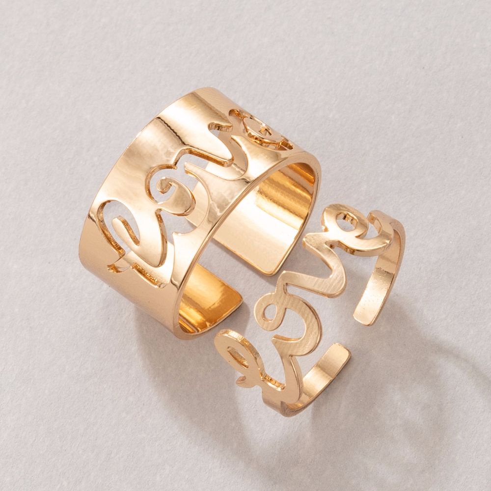 Set 2 Nhẫn Đeo Ngón Tay Hình Trái Tim / Chìa Khóa / Chìa Khóa Phong Cách Hàn Quốc Sang Trọng Cổ Điển Có Thể Điều Chỉnh