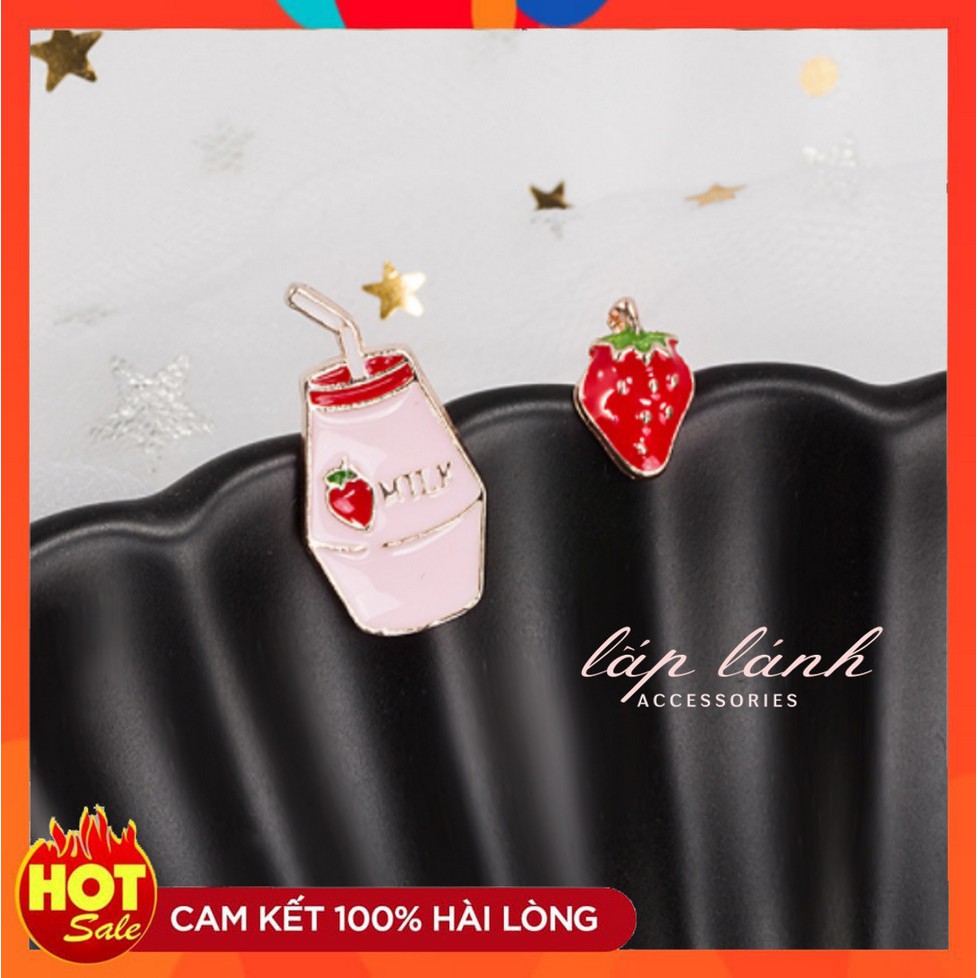 [Có sẵn] BÔNG TAI KHUYÊN TAI HỌA TIẾT DỄ THƯƠNG HANDMADE HÌNH KEM SỮA CHUA DÂU PHONG CÁCH HÀN QUỐC BT45