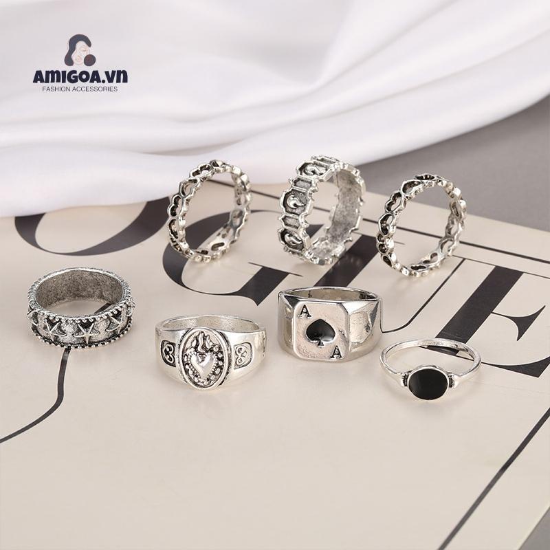✨✨Set 7 chiếc nhẫn đeo ngón tay phong cách Hàn Quốc cổ điển sành điệu cho nam