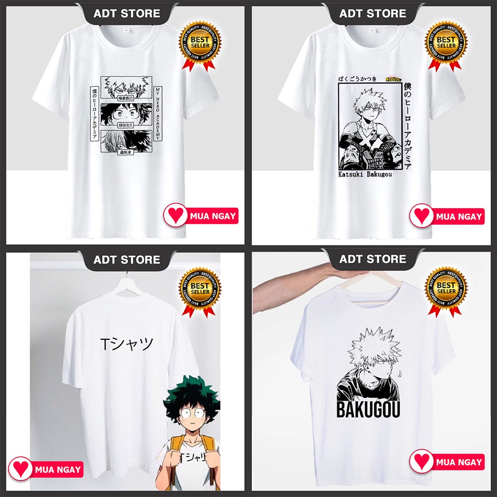 🔥HOT🔥Áo thun My Hero Academia Deku - Shoto Todoroki - Bakugo Katsuki màu trắng đẹp giá rẻ