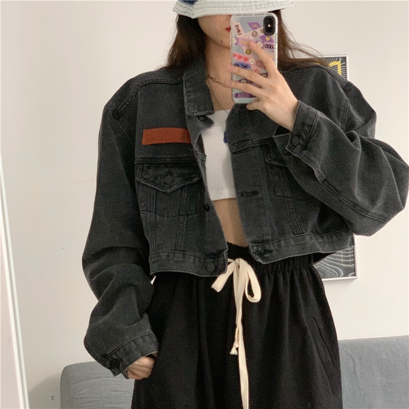 Áo khoác SUXI denim tay dài dáng rộng kiểu retro Hàn Quốc cá tính cho nữ