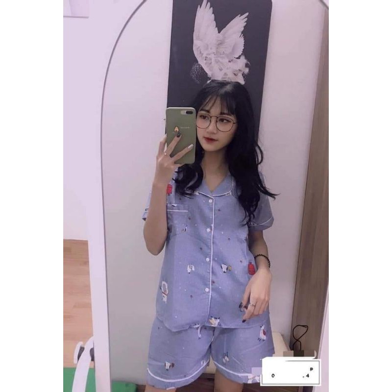 Bộ pizama kate tay cộc quần đùi cao cấp kèm ảnh thật ko | BigBuy360 - bigbuy360.vn