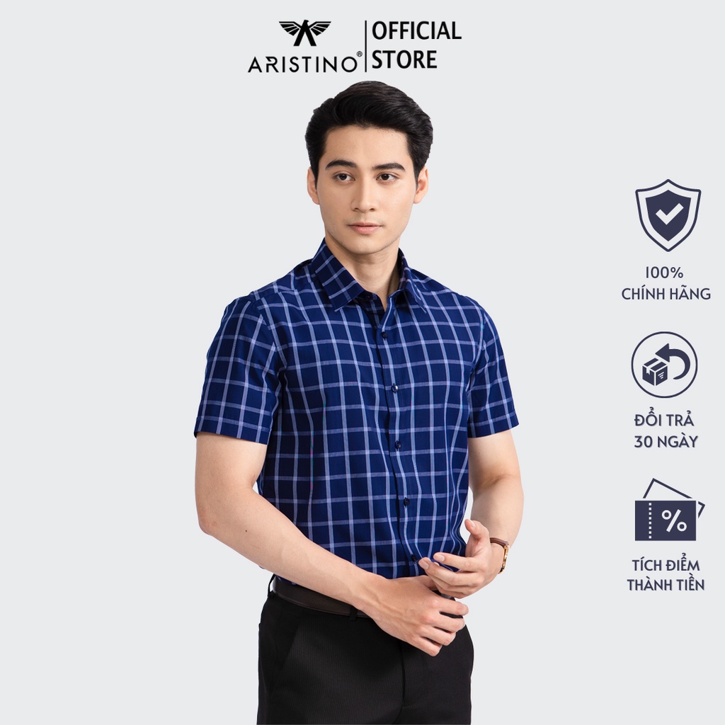 Áo sơ mi ngắn tay nam ARISTINO phom Slim fit ôm vừa, chất liệu thoáng mát, thấm hút tốt - ASS392S2