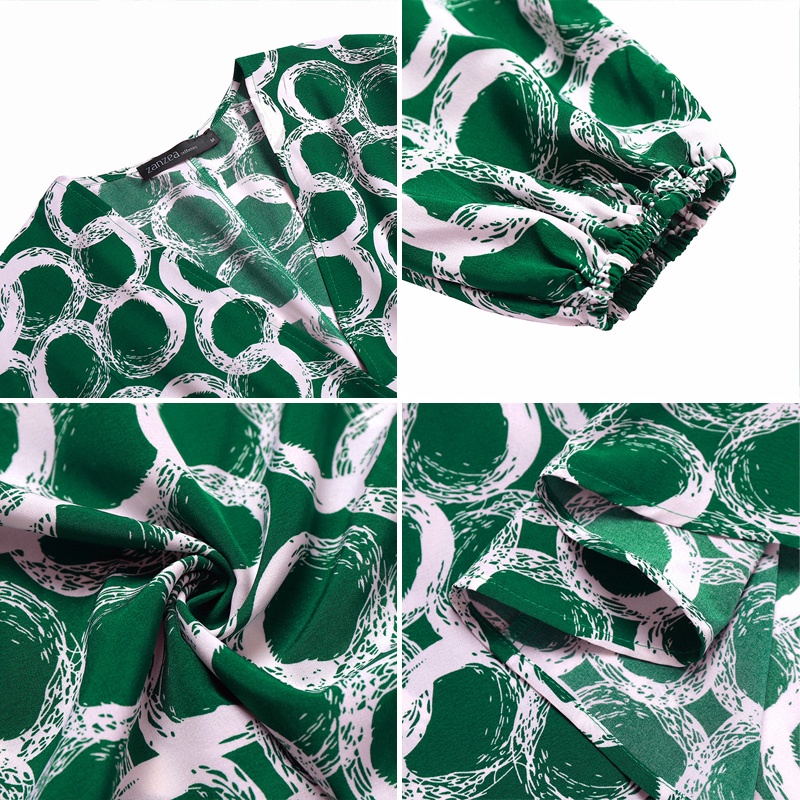 Đầm Zanzea tay dài cổ chữ V phong cách Châu Âu thanh lịch cho nữ