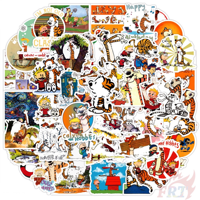 Set 50 miếng dán trang trí laptop ván trượt hành lý thời trang Calvin và Hobbes Series 01 DIY