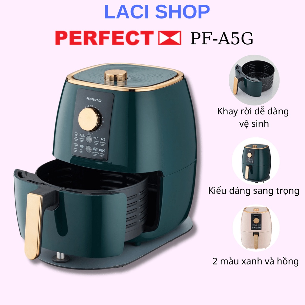 Nồi Chiên Không Dầu 5 Lít Perfect PF-A5G | Công suất 1500W | Kiểu dáng thịnh hành màu xanh
