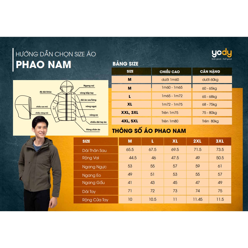 Áo phao nam YODY siêu nhẹ giữ ấm tốt mũ có thể tháo rời - PHM4001