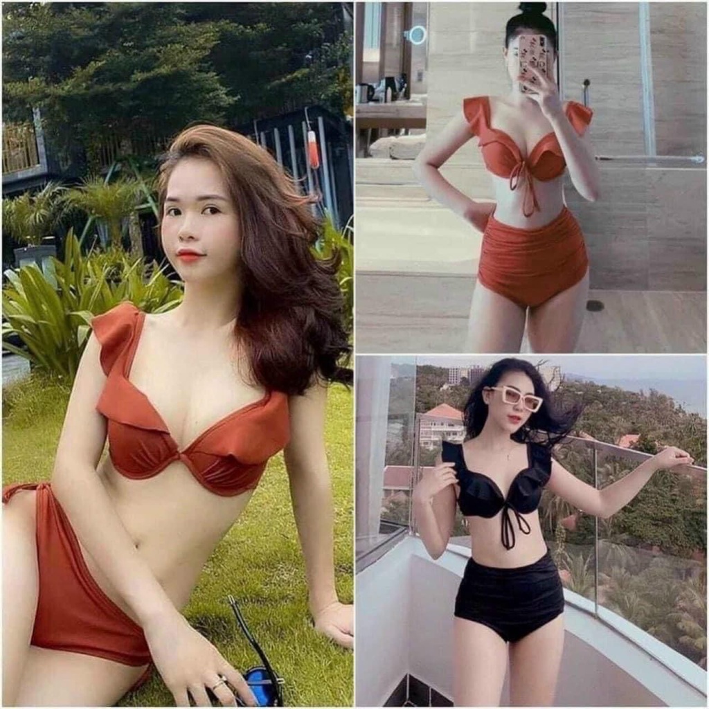 (CAO CẤP) Bikini sexy 2 mảnh cánh tiên áo tắm đi biển đẹp gợi cảm đồ bơi nữ Hàn Quốc quyến rũ màu đen đỏ xanh buộc dây