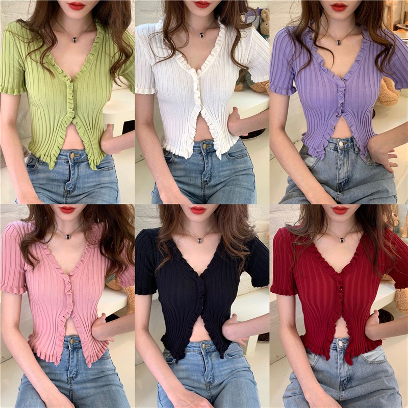 Xiaozhainv Áo Thun Tay Ngắn Màu Trơn Phong Cách Hàn Quốc