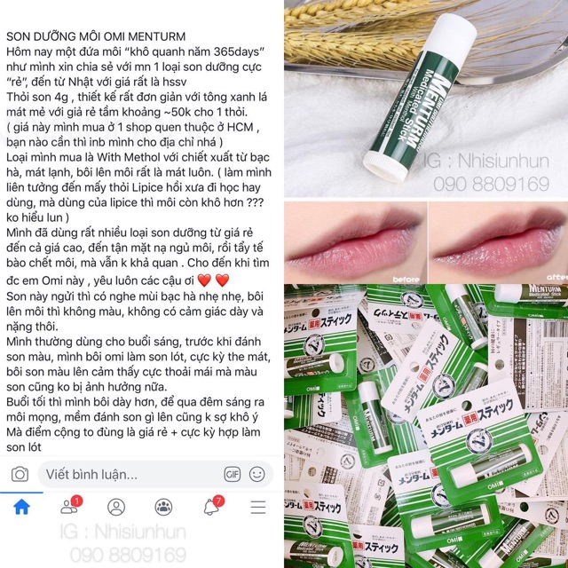 Son dưỡng ẩm không màu ROHTO Mentholatum Medicated LIP STICK