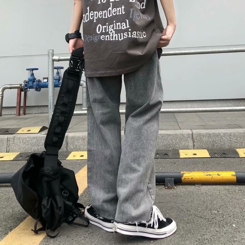 Quần Baggy Jeans Ống rộng QJRX Phong cách Hàn Quốc có Size Nam nữ màu xám