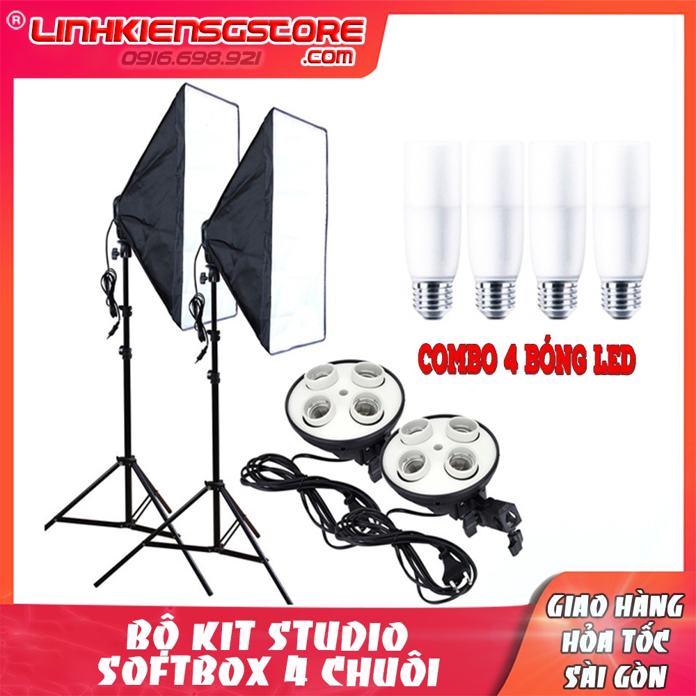 Bộ kit Softbox 50cm * 70cm 4 chuôi đuôi đèn Đèn Chụp Hình Studio hỗ trợ hắt sáng chụp ảnh sản phẩm