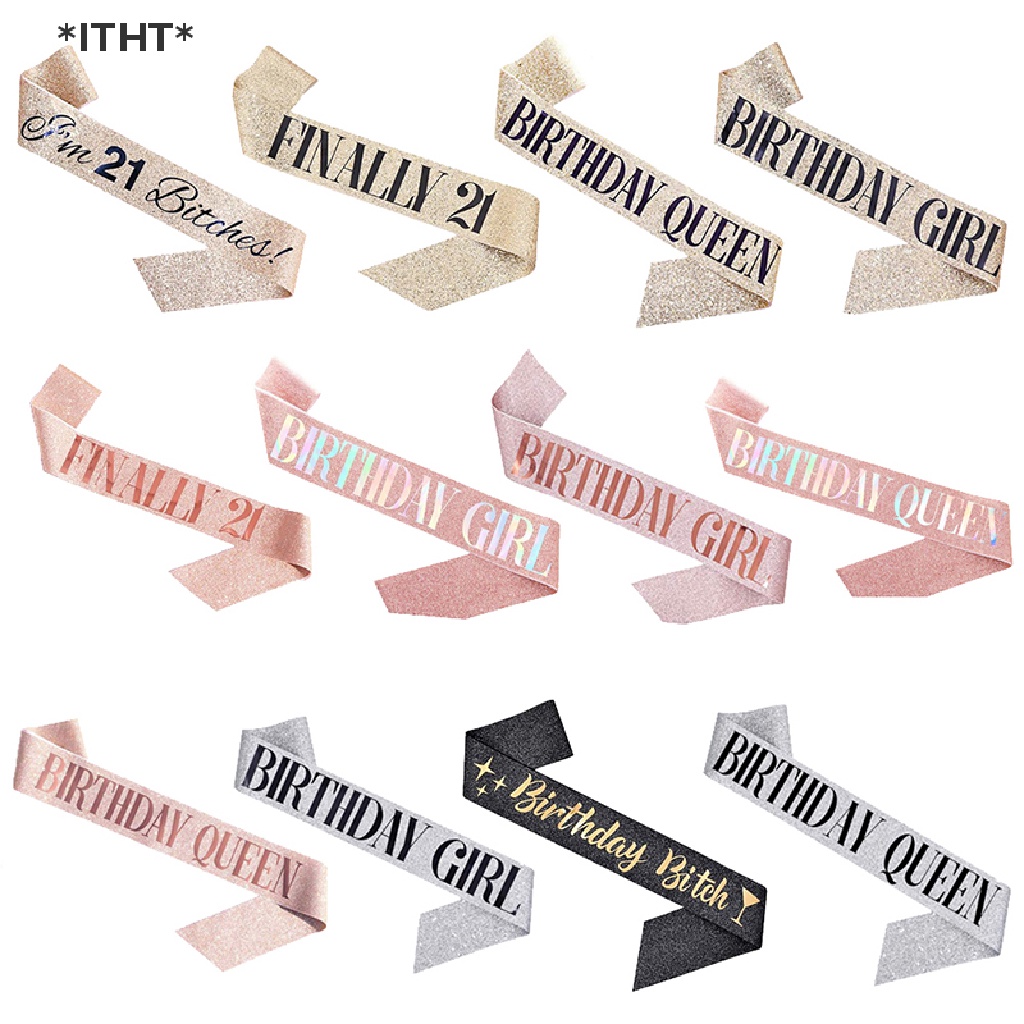 Băng Đeo Chéo Vải Satin In Chữ &quot;Queen / Girl&quot; Và 21 Món Quà Sinh Nhật