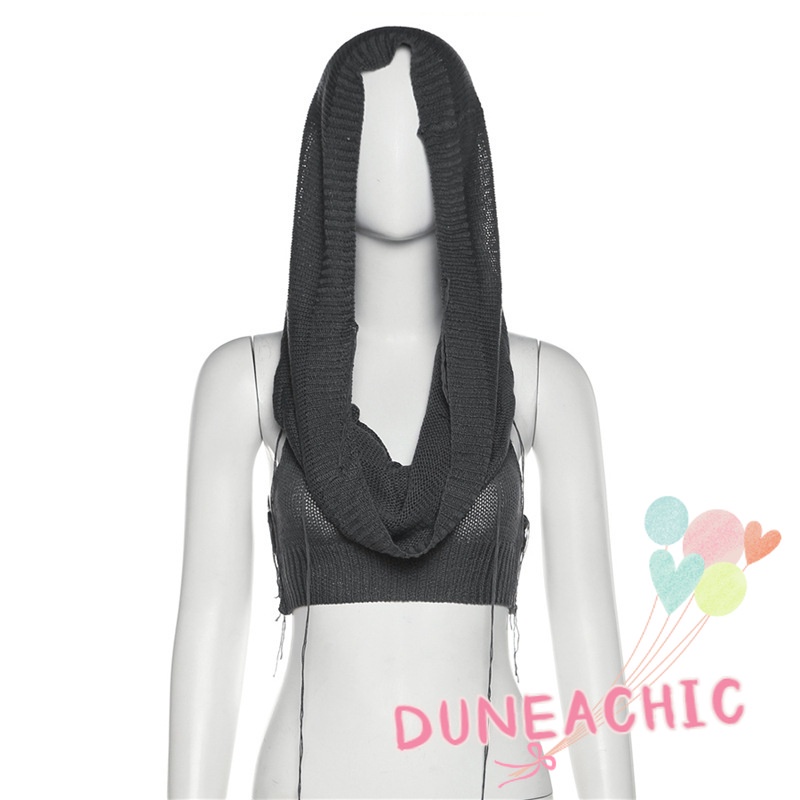 DUNEA Áo croptop dệt kim sát nách màu thanh lịch