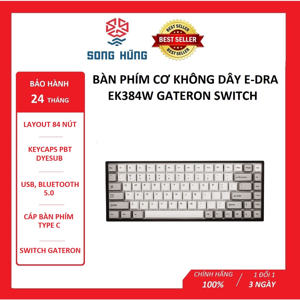 Bàn phím cơ Không dây Edra EK384W (USB/PBT/Gateron Blue sw)