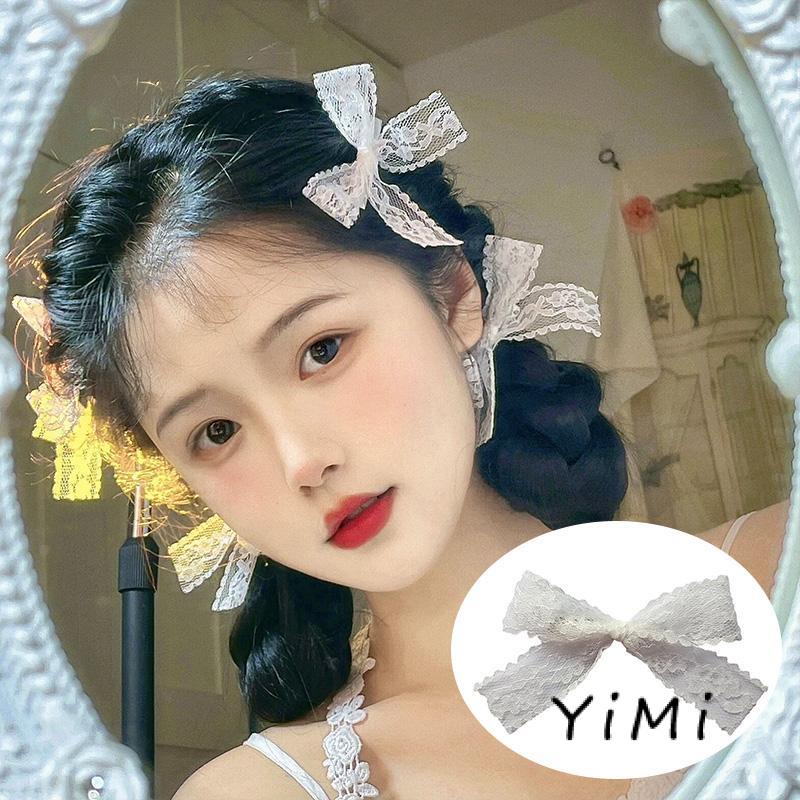 Kẹp tóc thắt nơ bằng vải ren màu trắng đơn giản dễ thương dành cho nữ