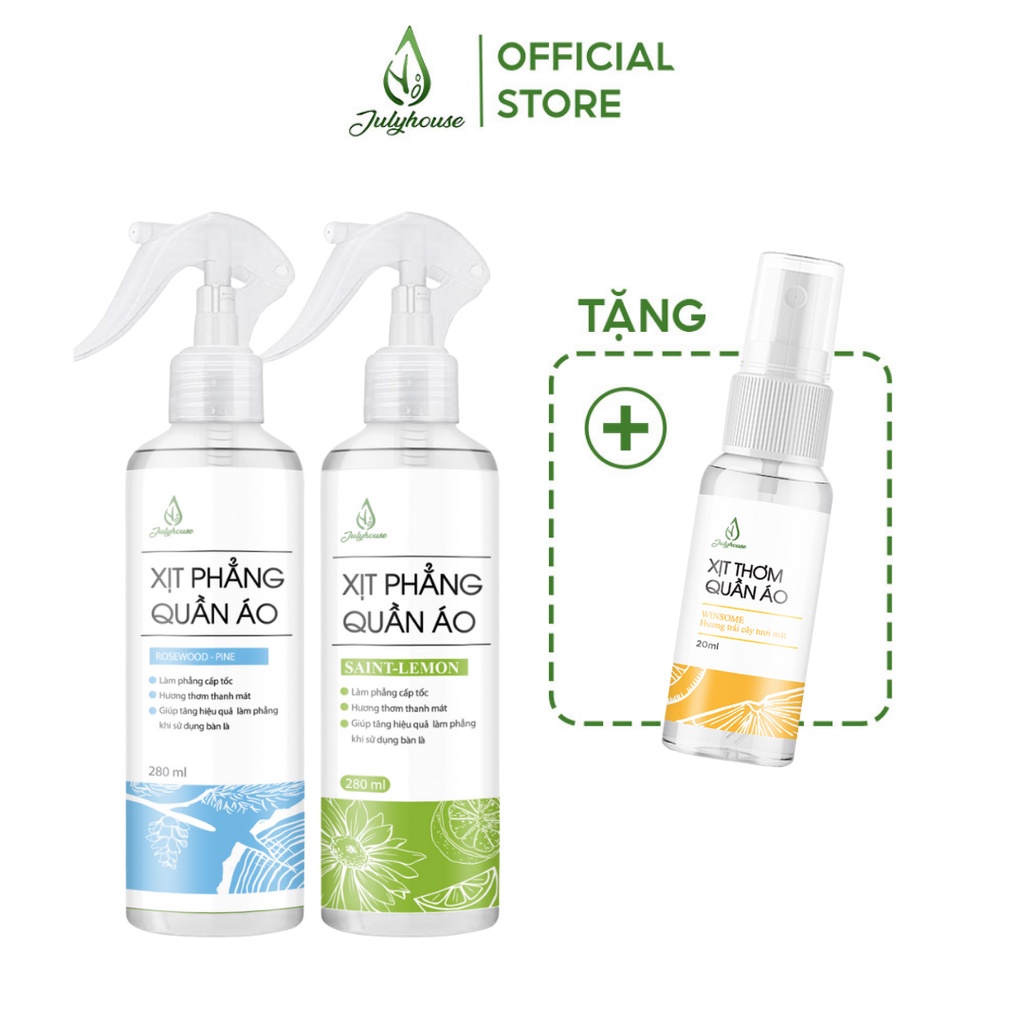 Xịt thơm quần áo và làm phẳng quần áo hương tinh dầu tươi mát JULYHOUSE