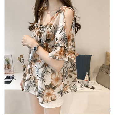 Áo Sơ Mi Chiffon Hở Vai Dáng Rộng Tay Loe Thời Trang Mùa Hè Phong Cách Hàn Quốc Dành Cho Nữ 2022