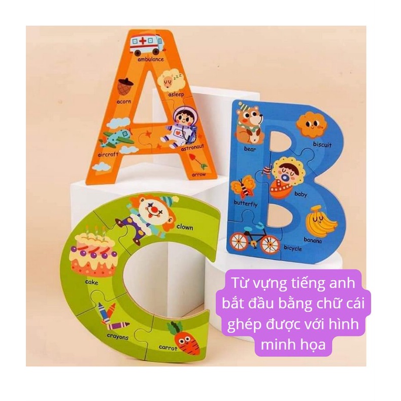 Xếp hình cho bé bộ ghép hình puzzle chữ cái chữ số in hình con vật cao cấp giúp bé chơi và nhớ chữ cái chữ số
